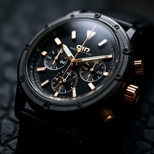 Chronograph watch face with gold subdials