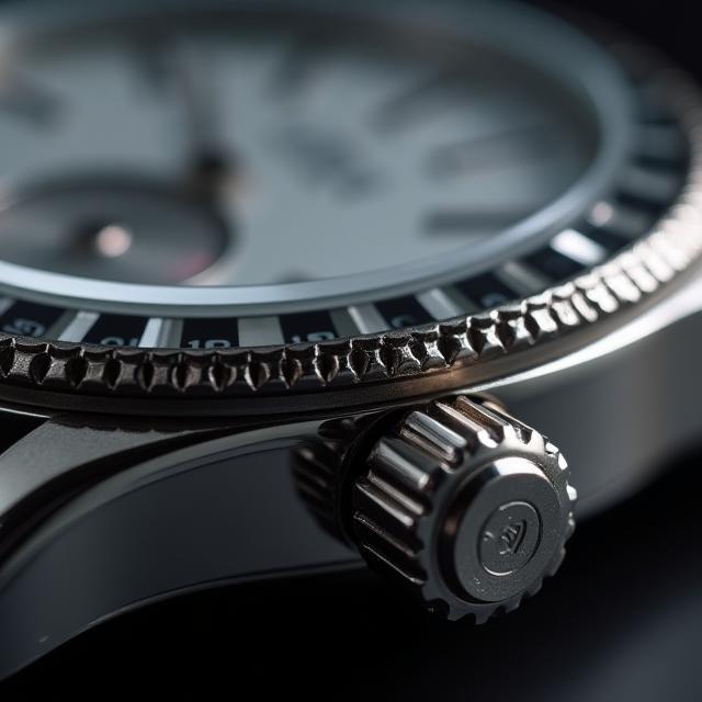 Macro shot of watch crown and bezel