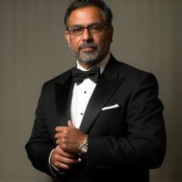 Portrait of Raj in formal wear with dress watch